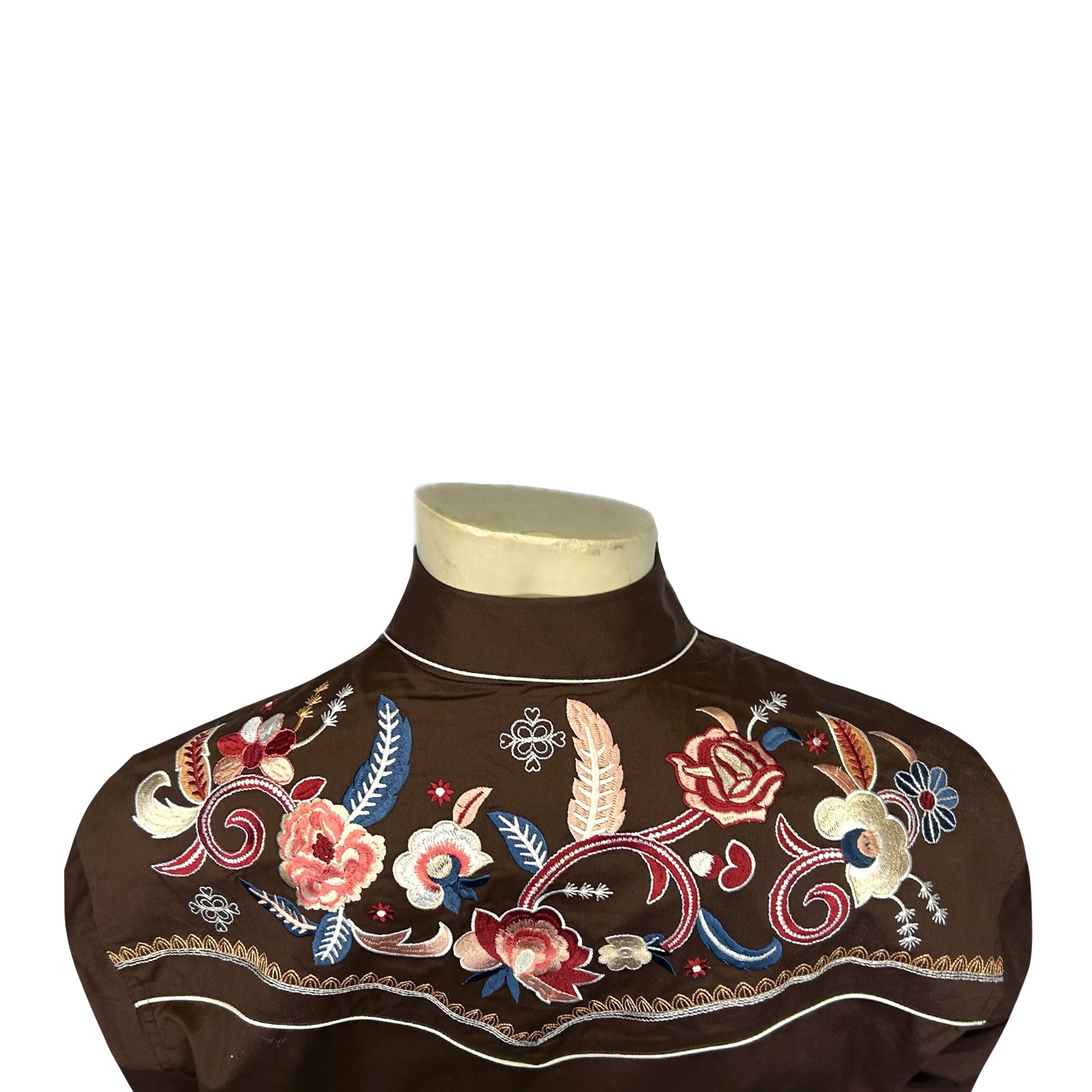 Rockmount Men's Vintage Brown Pastel Floral Embroidery