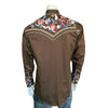 Men's Vintage Brown Pastel Floral Embroidered Western Shirt