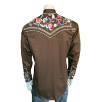 Men's Vintage Brown Pastel Floral Embroidered Western Shirt