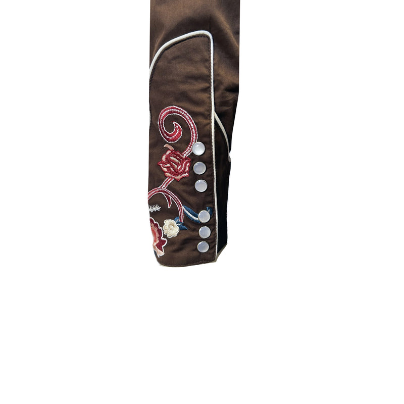 Men's Vintage Brown Pastel Floral Embroidered Western Shirt