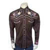 Men's Vintage Brown Pastel Floral Embroidered Western Shirt