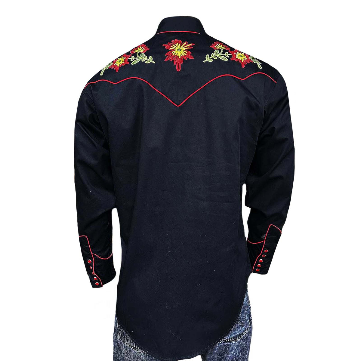 Men's Vintage Black Floral Chenille Embroidered Western Shirt