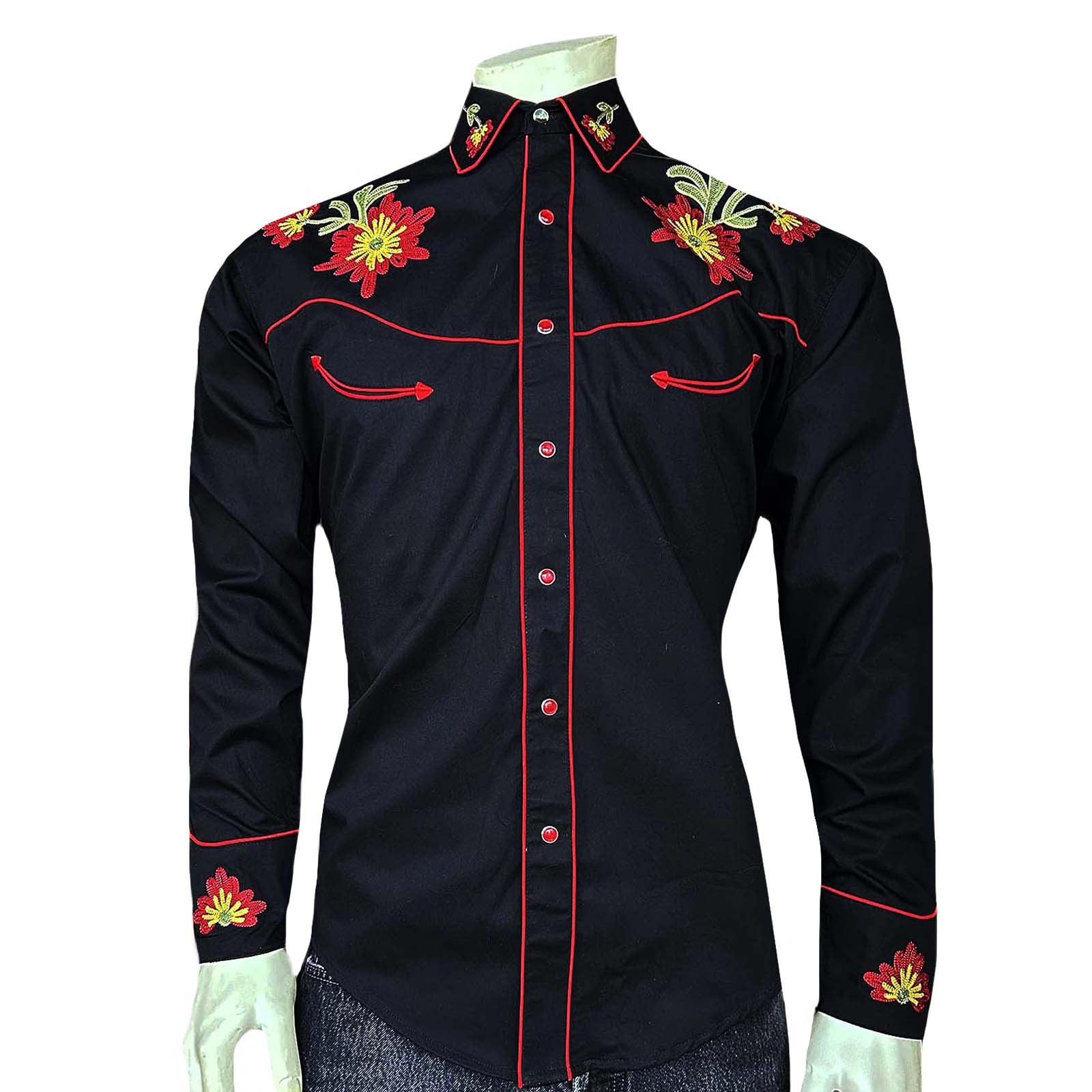 Men's Vintage Floral Chenille Embroidered Western Shirt