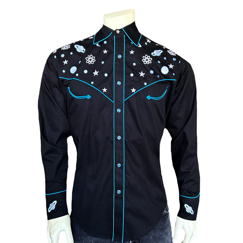 Men's Out of This World Embroidered Black Western Shirt