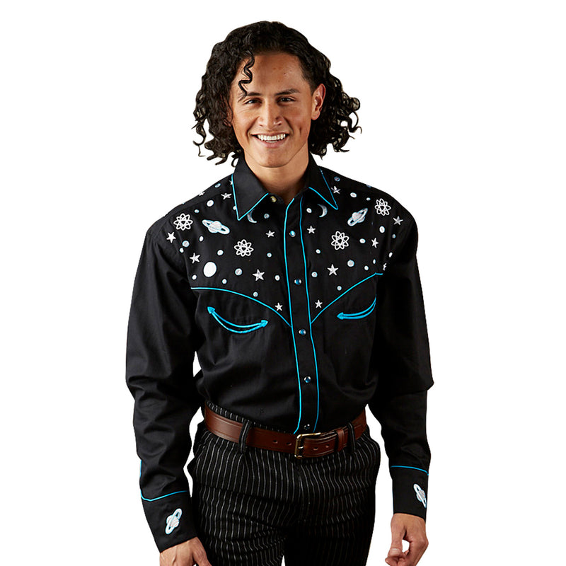 Men's Out of This World Embroidered Black Western Shirt