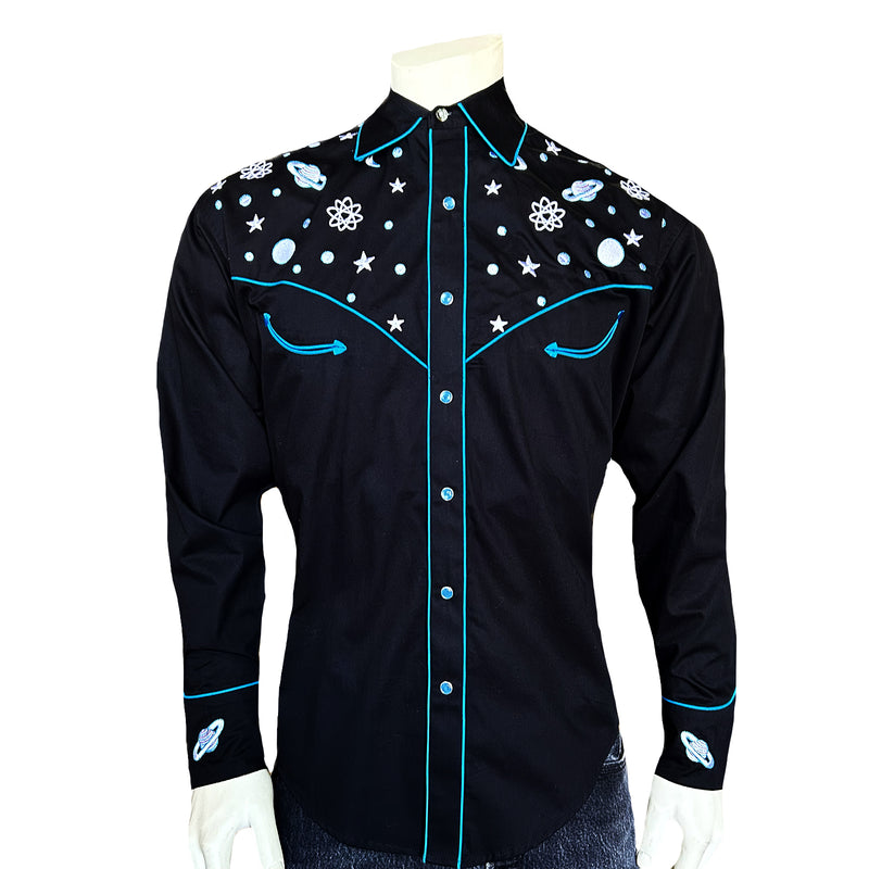 Men's Out of This World Embroidered Black Western Shirt