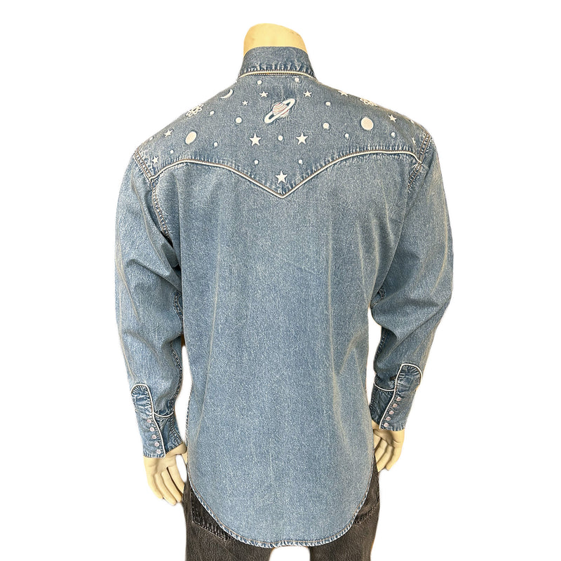 Men's Out of This World Embroidered Denim Western Shirt
