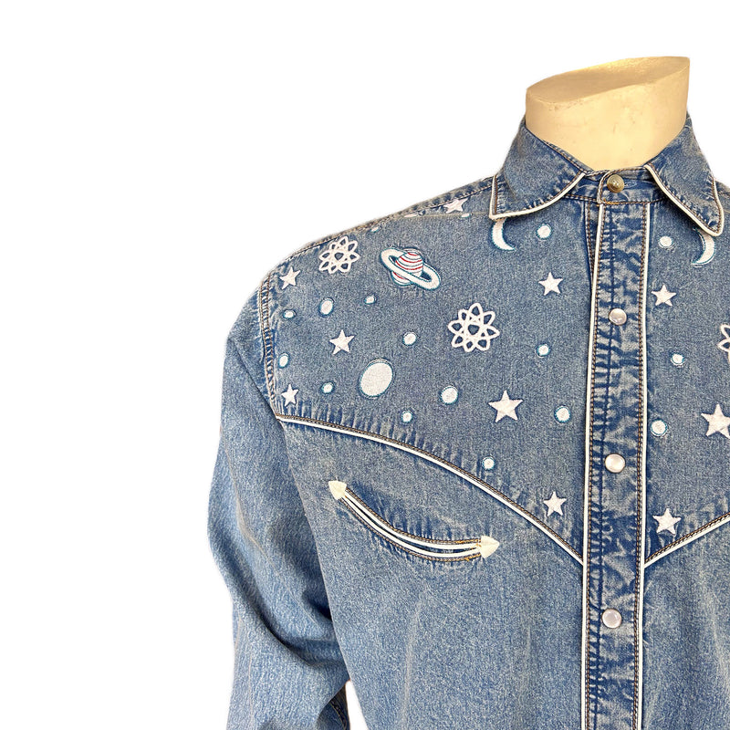 Men's Out of This World Embroidered Denim Western Shirt