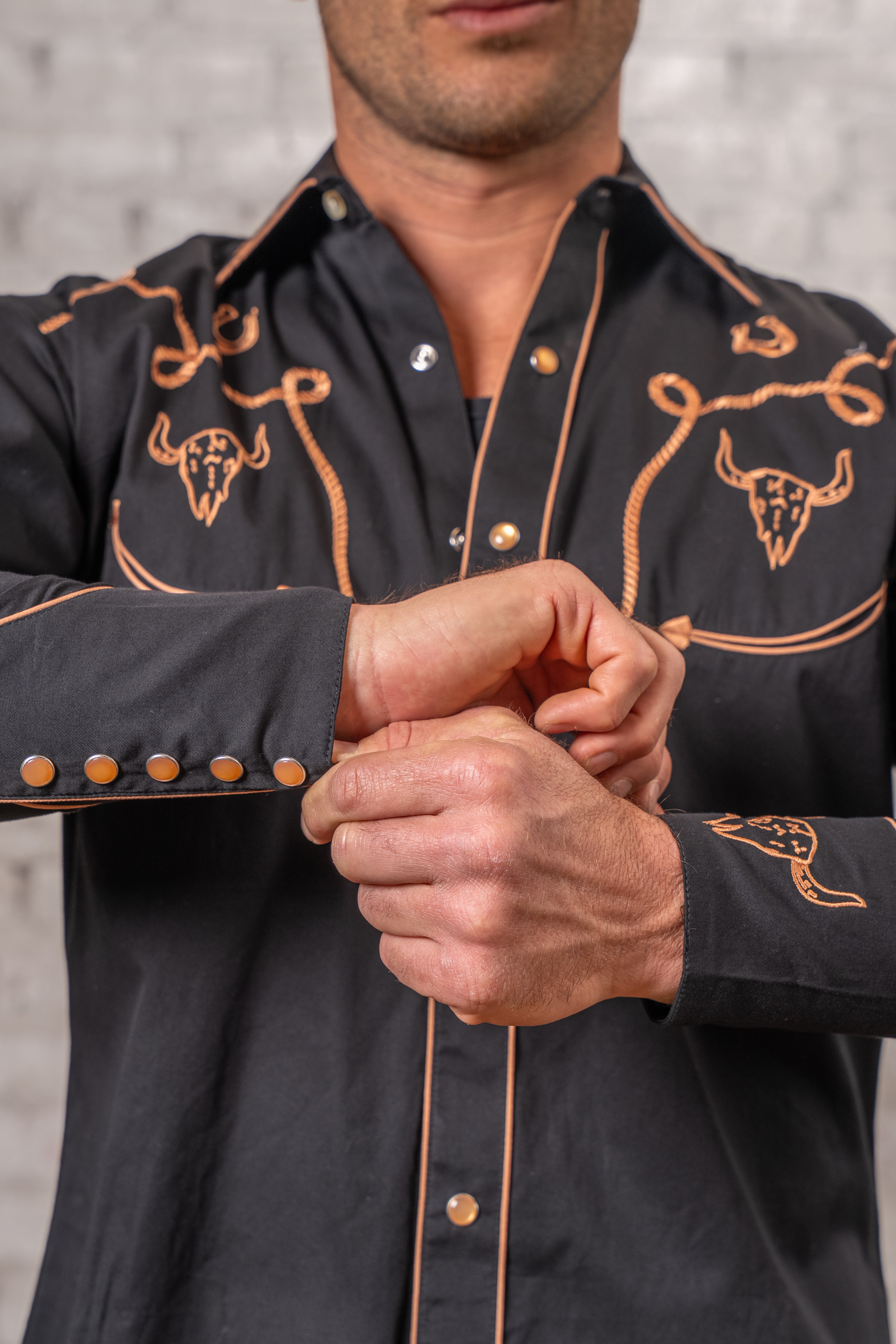 Rockmount Men's Vintage Black embroidered Western Shirt with Back