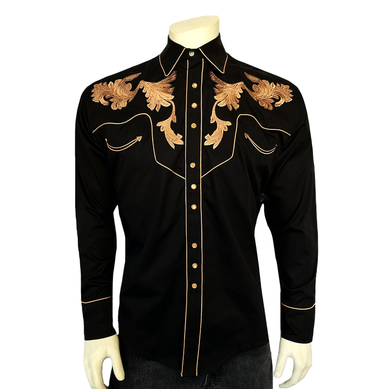 Men's Vintage Black Leaf Tooling Embroidered Western Shirt