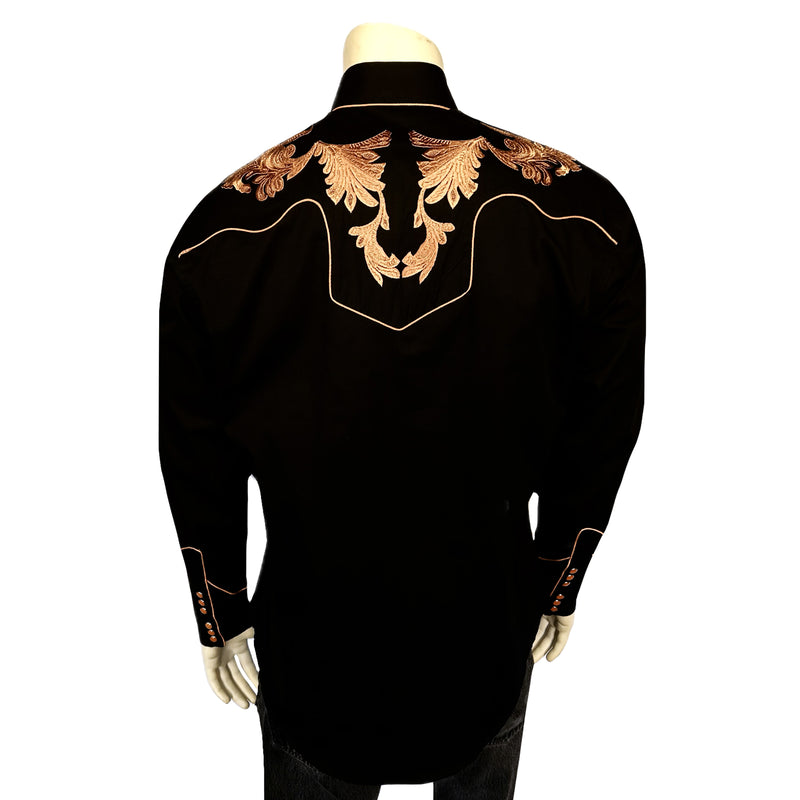 Men's Vintage Black Leaf Tooling Embroidered Western Shirt