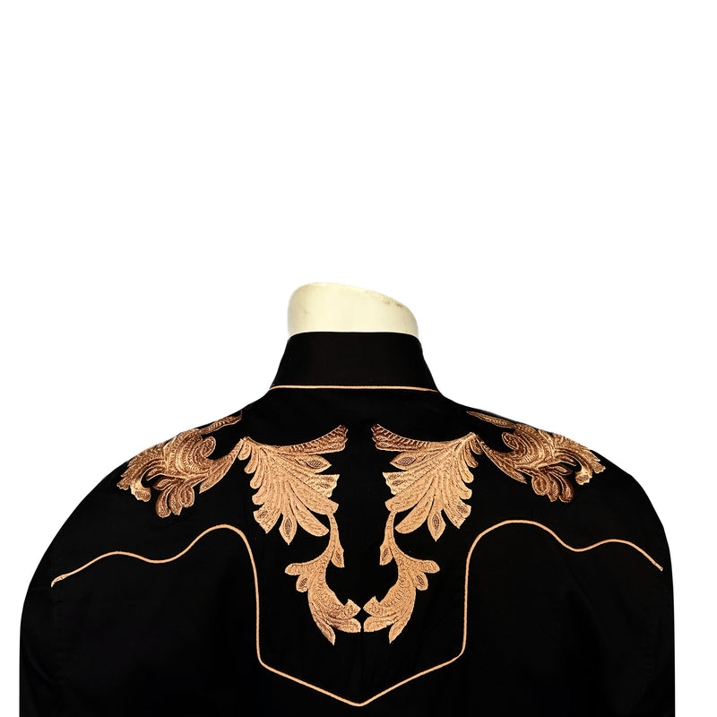 Men's Vintage Black Leaf Tooling Embroidered Western Shirt