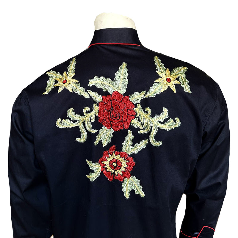 Men's Black Vintage Floral Embroidery Western Shirt