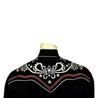 Men’s Vintage Black Stars & Scrolls Embroidered Western Shirt