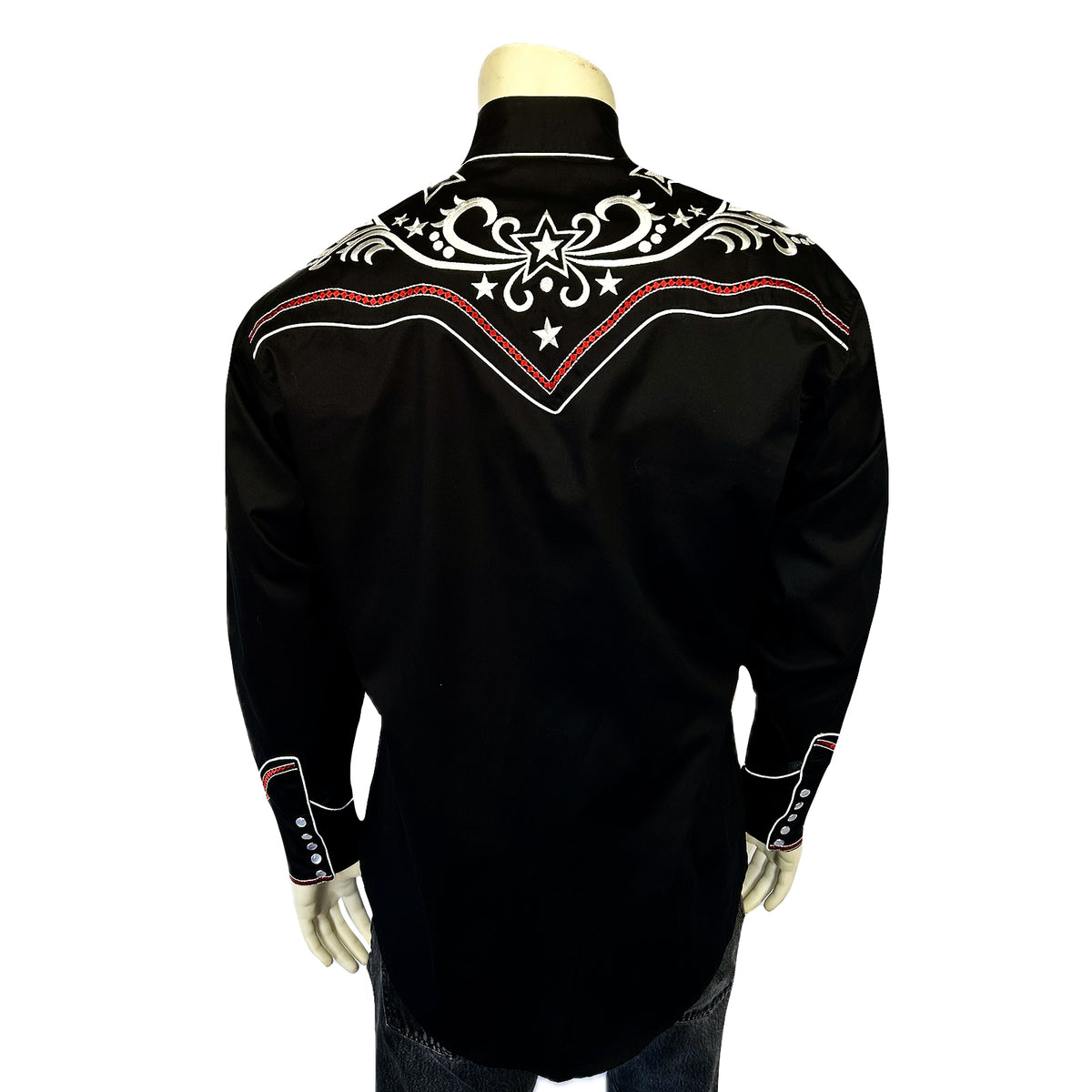 Men’s Vintage Black Stars & Scrolls Embroidered Western Shirt