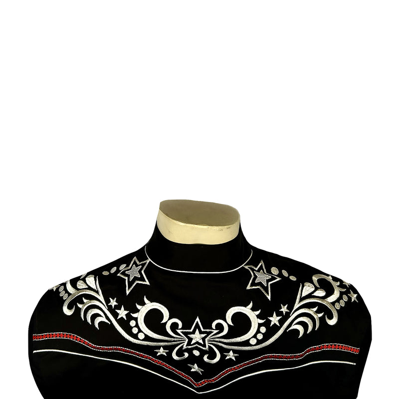 Men’s Vintage Black Stars & Scrolls Embroidered Western Shirt