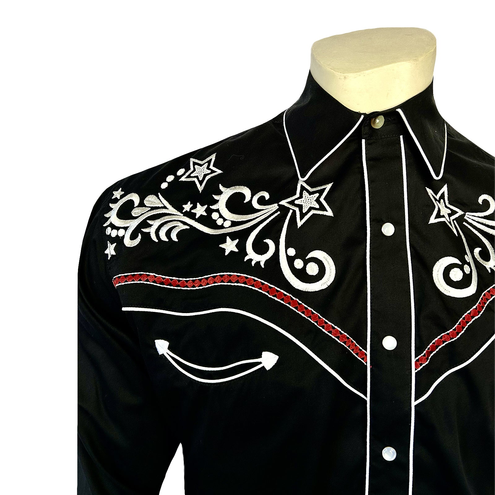 Men’s Vintage Black Stars & Scrolls Embroidered Western Shirt