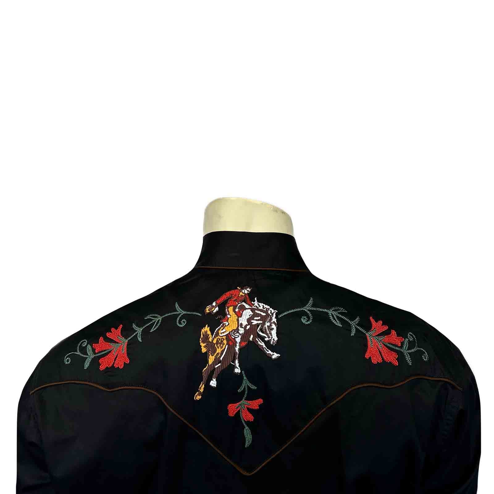 Men's Vintage Bronc Embroidered Western Shirt in Black