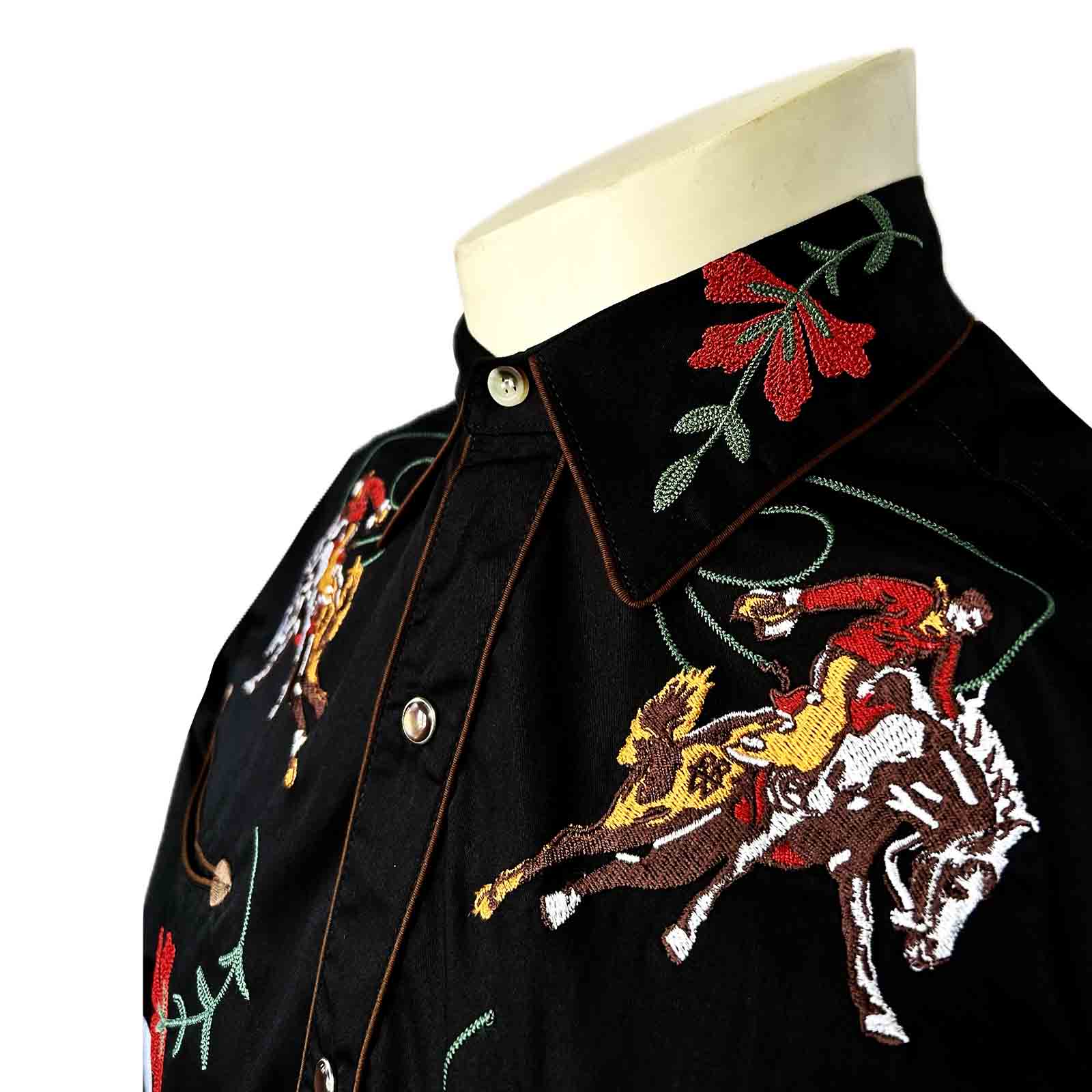 Men's Vintage Bronc Embroidered Western Shirt in Black