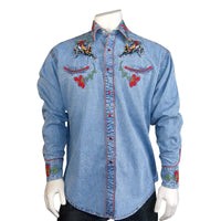 Men's Vintage Bronc Embroidered Western Shirt in Denim
