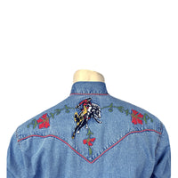 Men's Vintage Denim Bronc Embroidered Western Shirt