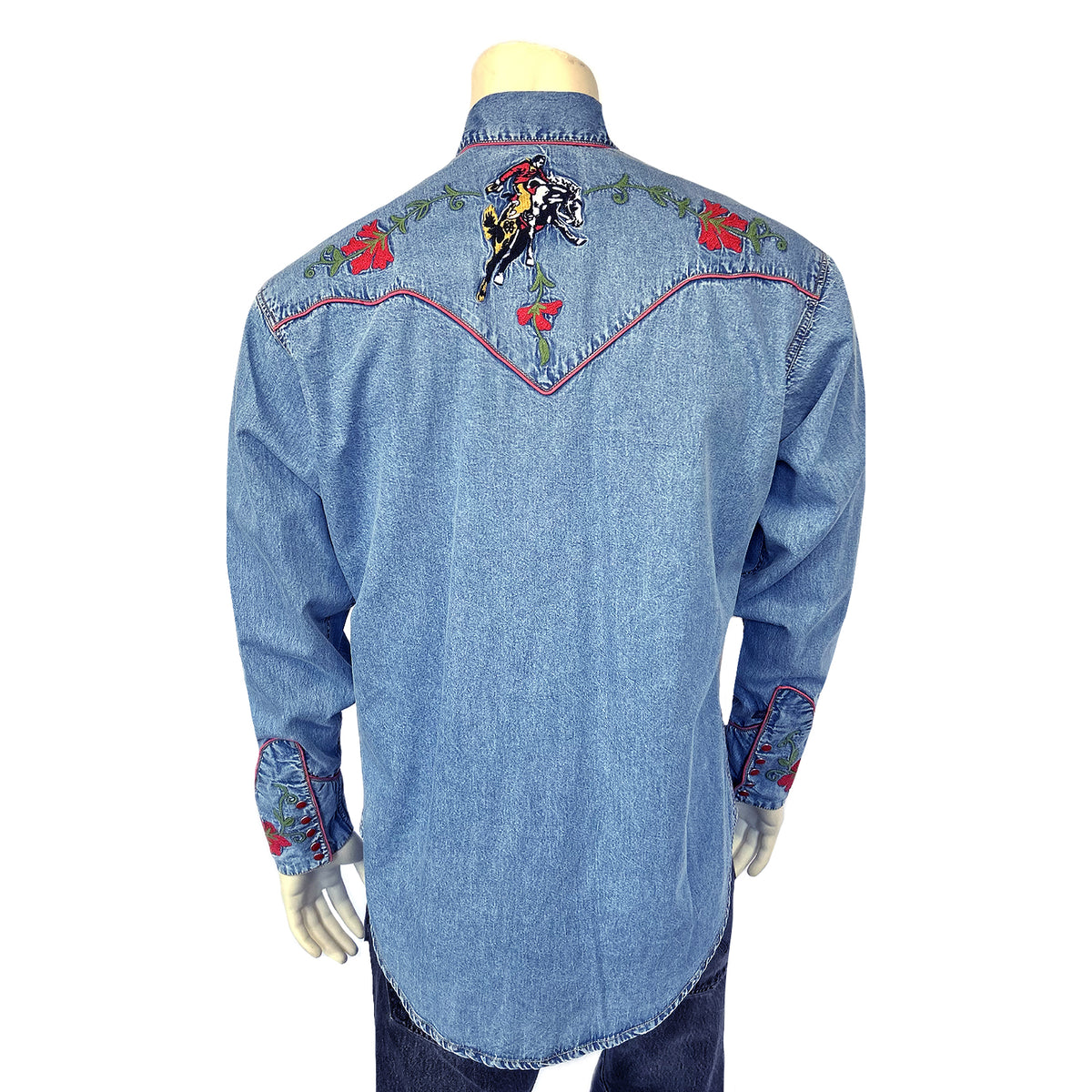 Men's Vintage Bronc Embroidered Western Shirt in Denim