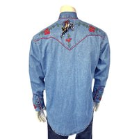 Men's Vintage Bronc Embroidered Western Shirt in Denim