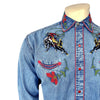 Men's Vintage Bronc Embroidered Western Shirt in Denim