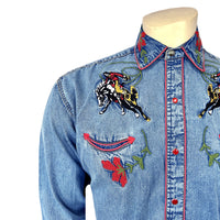 Men's Vintage Denim Bronc Embroidered Western Shirt