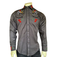 Men's Vintage Bronc Embroidered Western Shirt in Grey