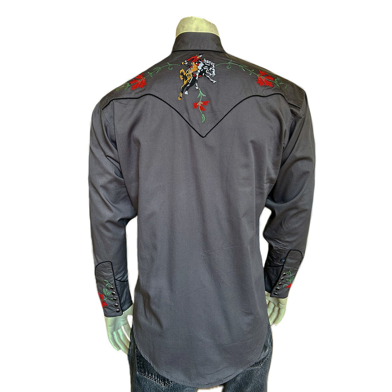 Men's Vintage Bronc Embroidered Western Shirt in Grey