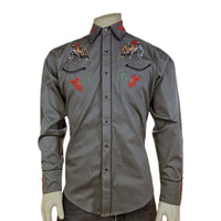 Men's Vintage Bronc Embroidered Western Shirt in Grey