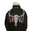 Men's Steer Skulls with Feathers Embroidered Western Shirt in Black