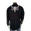 Men's Steer Skulls with Feathers Embroidered Western Shirt in Black