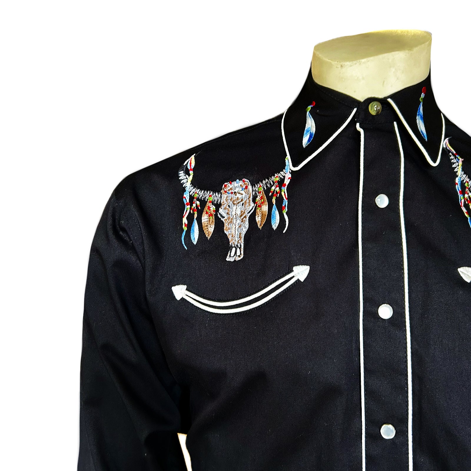 Rockmount Men's Black Steer Skull Embroidered Western Shirt