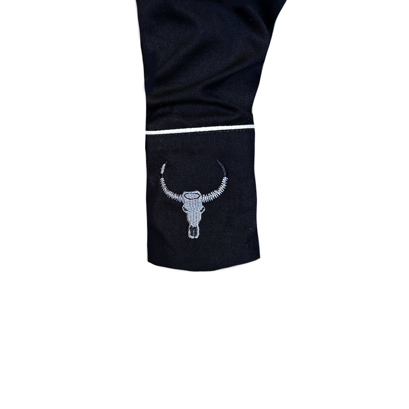 Men's Steer Skulls with Feathers Embroidered Western Shirt in Black