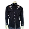 Men's Steer Skulls with Feathers Embroidered Western Shirt in Black