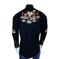 Men's Cactus & Cowboy Boots Embroidered Western Shirt in Black