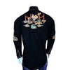 Men's Black Cactus & Cowboy Boots Embroidered Western Shirt