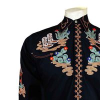 Men's Cactus & Cowboy Boots Embroidered Western Shirt in Black