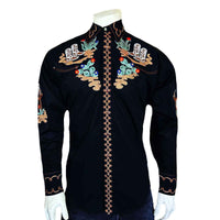 Men's Black Cactus & Cowboy Boots Embroidered Western Shirt