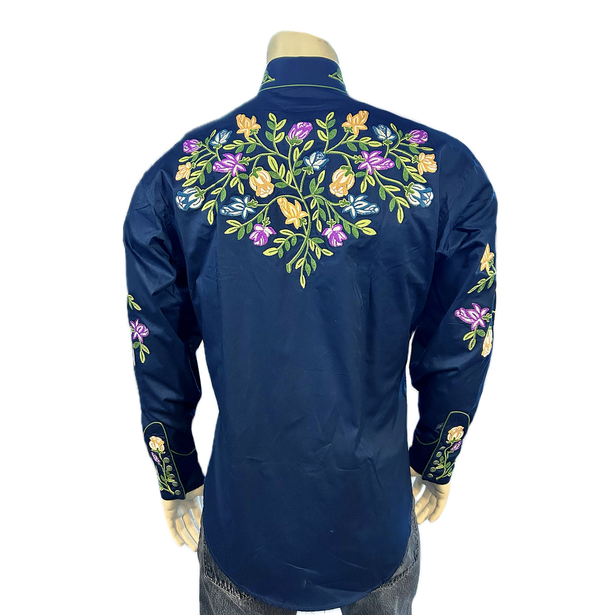 Women's Vintage Navy Floral Embroidered Western Shirt