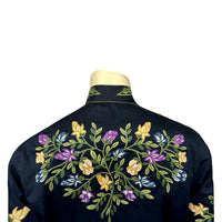 Men's Vintage Navy Floral Crochet Embroidered Western Shirt