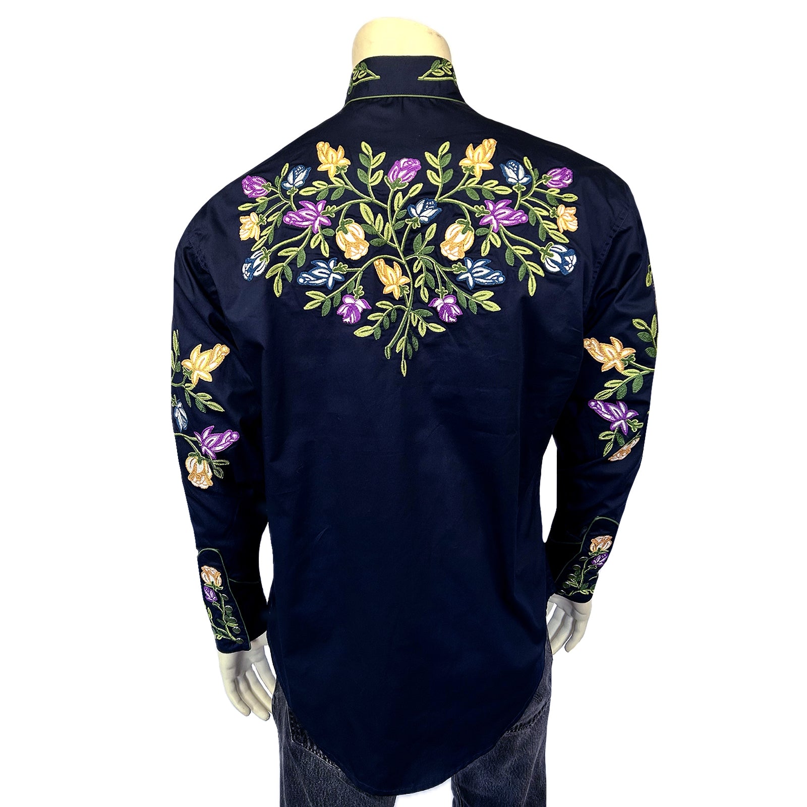 ROCKMOUNT USA製　花柄　パッチワーク　ウエスタンシャツ　hooked Rockmount Men's Navy Floral Crochet Embroidered Western Shirt