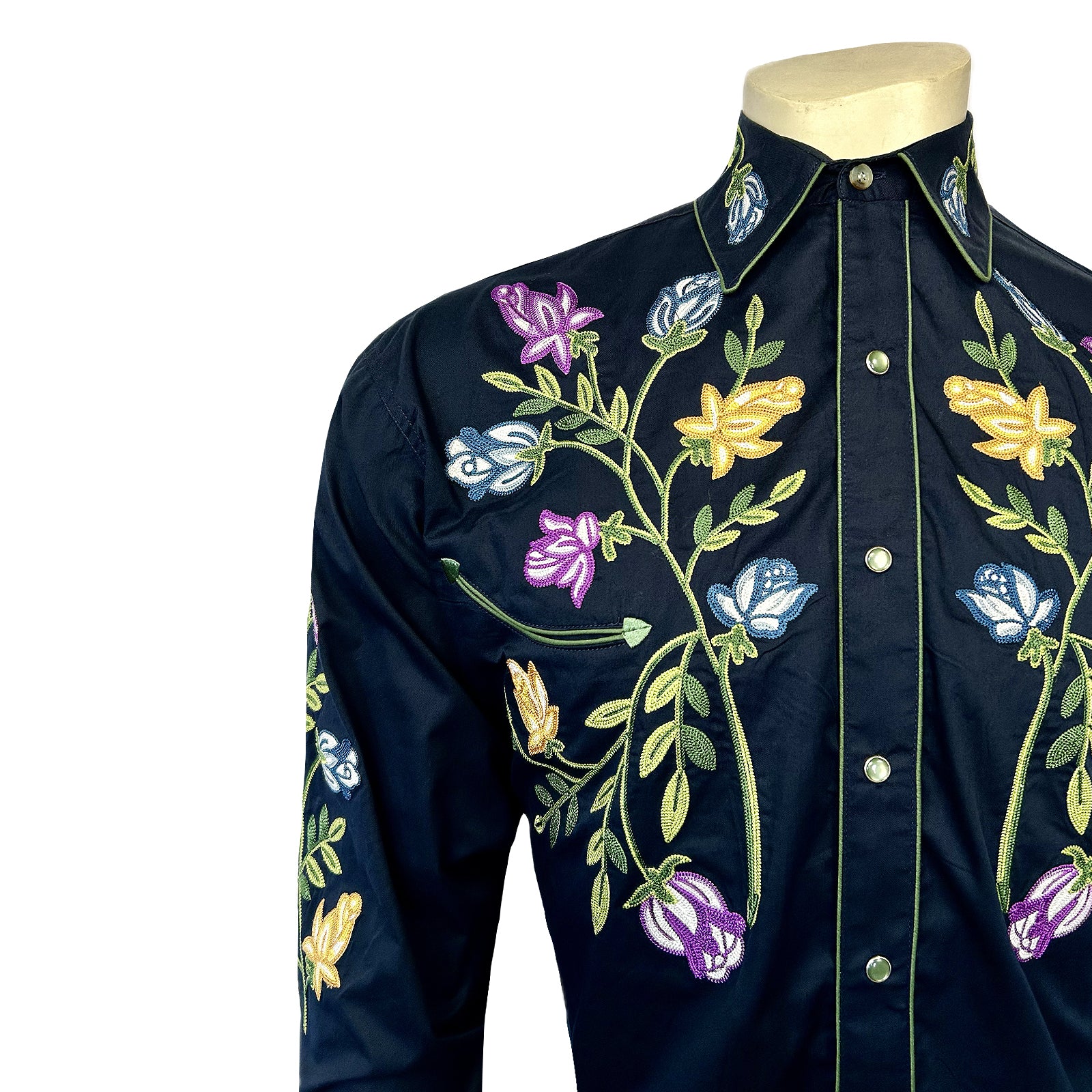 Rockmount Men's Navy Floral Crochet Embroidered Western Shirt
