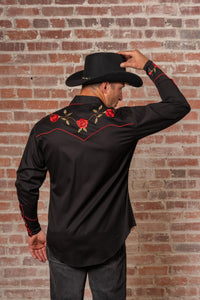 Men's Vintage Black Rose Embroidered Western Shirt