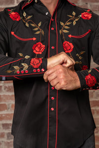 Men's Vintage Black Rose Embroidered Western Shirt