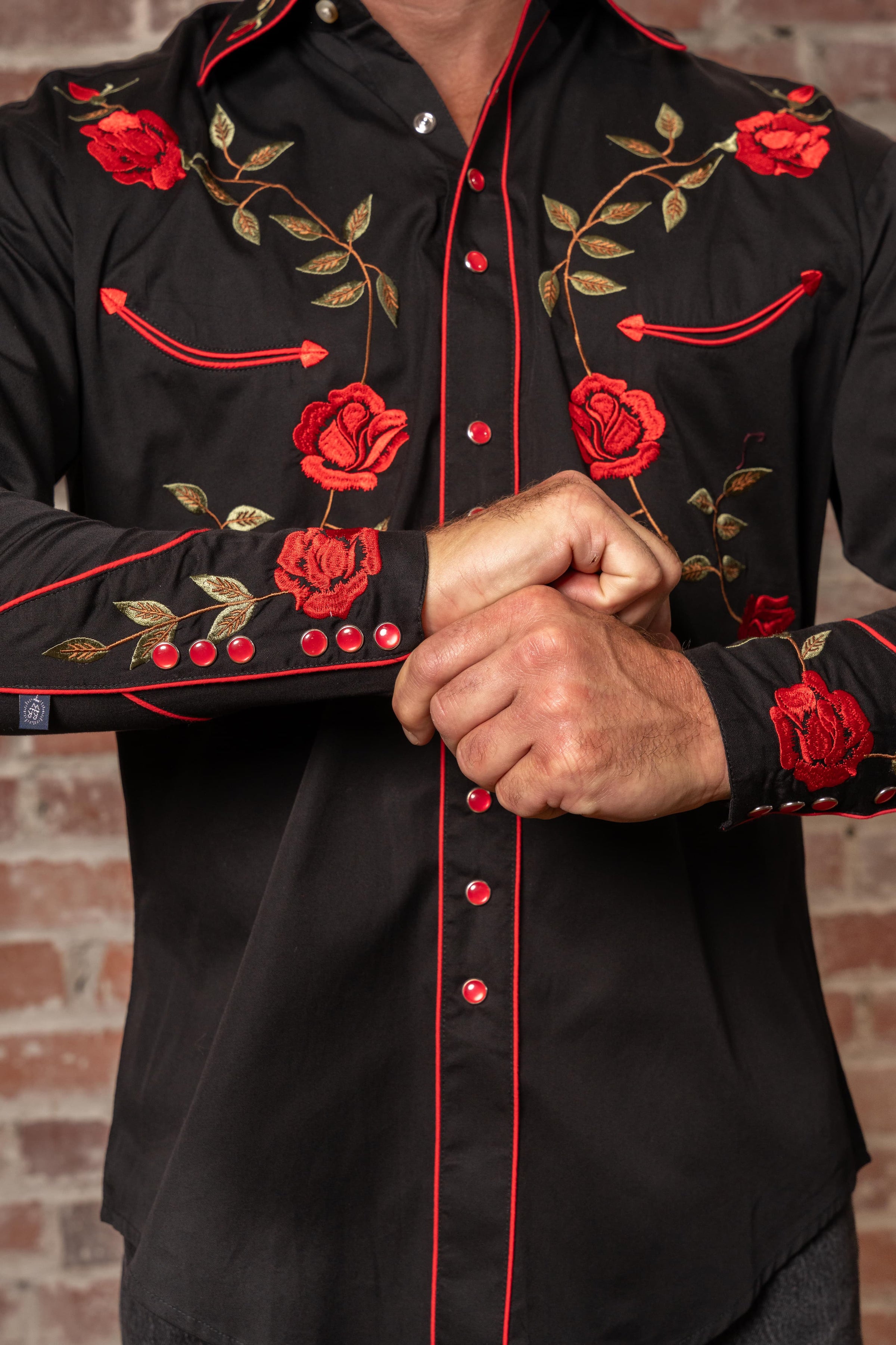 Men's Vintage Black Rose Embroidered Western Shirt