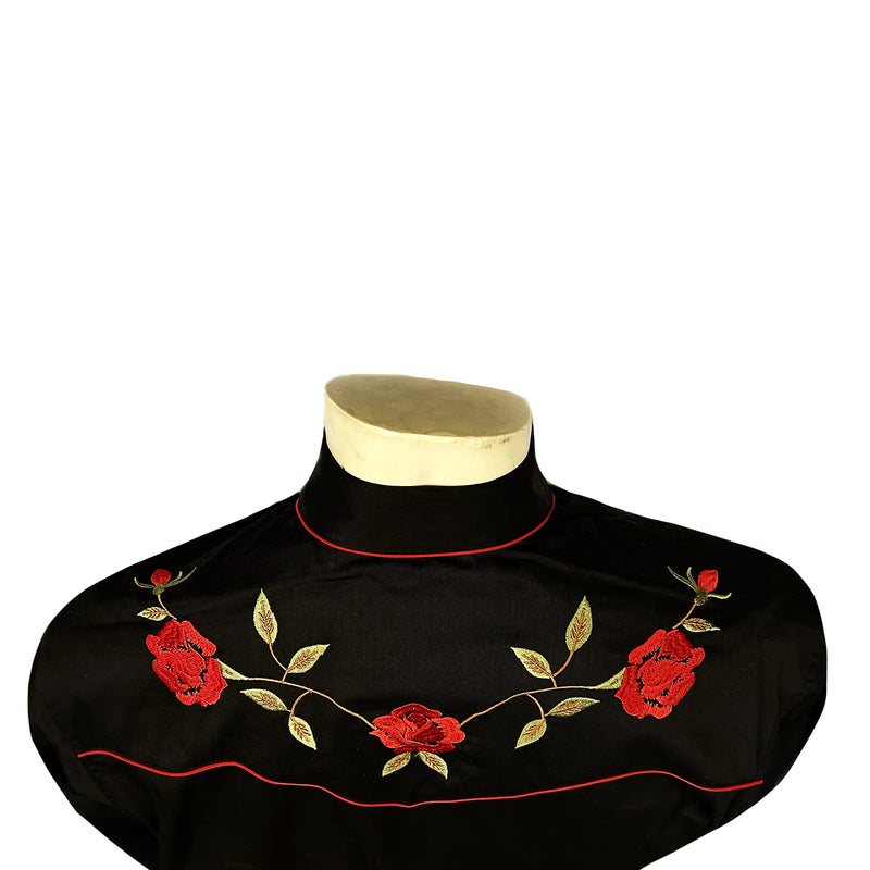 Men's Vintage Black Rose Embroidered Western Shirt