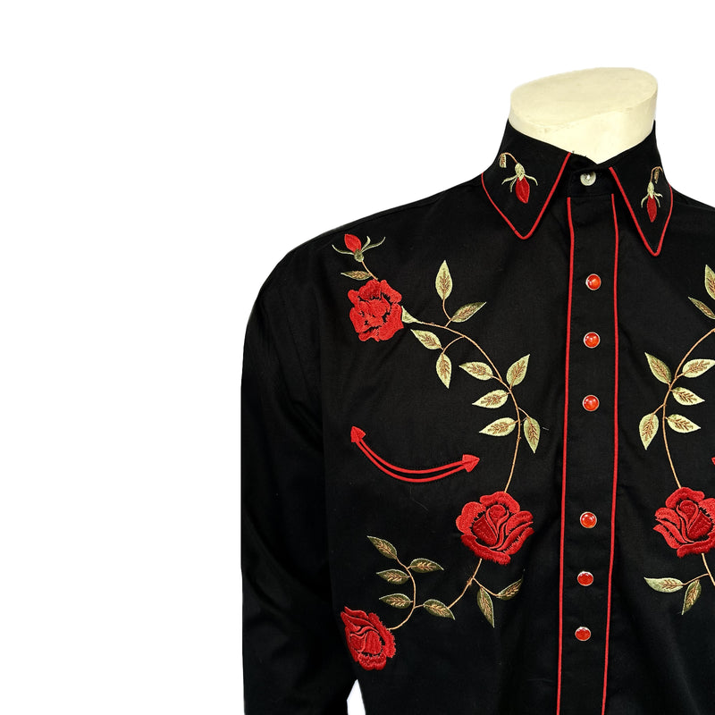 Men's Vintage Black Rose Embroidered Western Shirt Men's Vintage Black Rose Embroidered Western Shirt